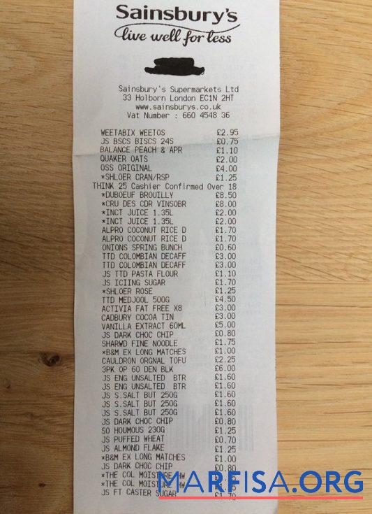 Blank Sainsbury's supermarket payment receipt template